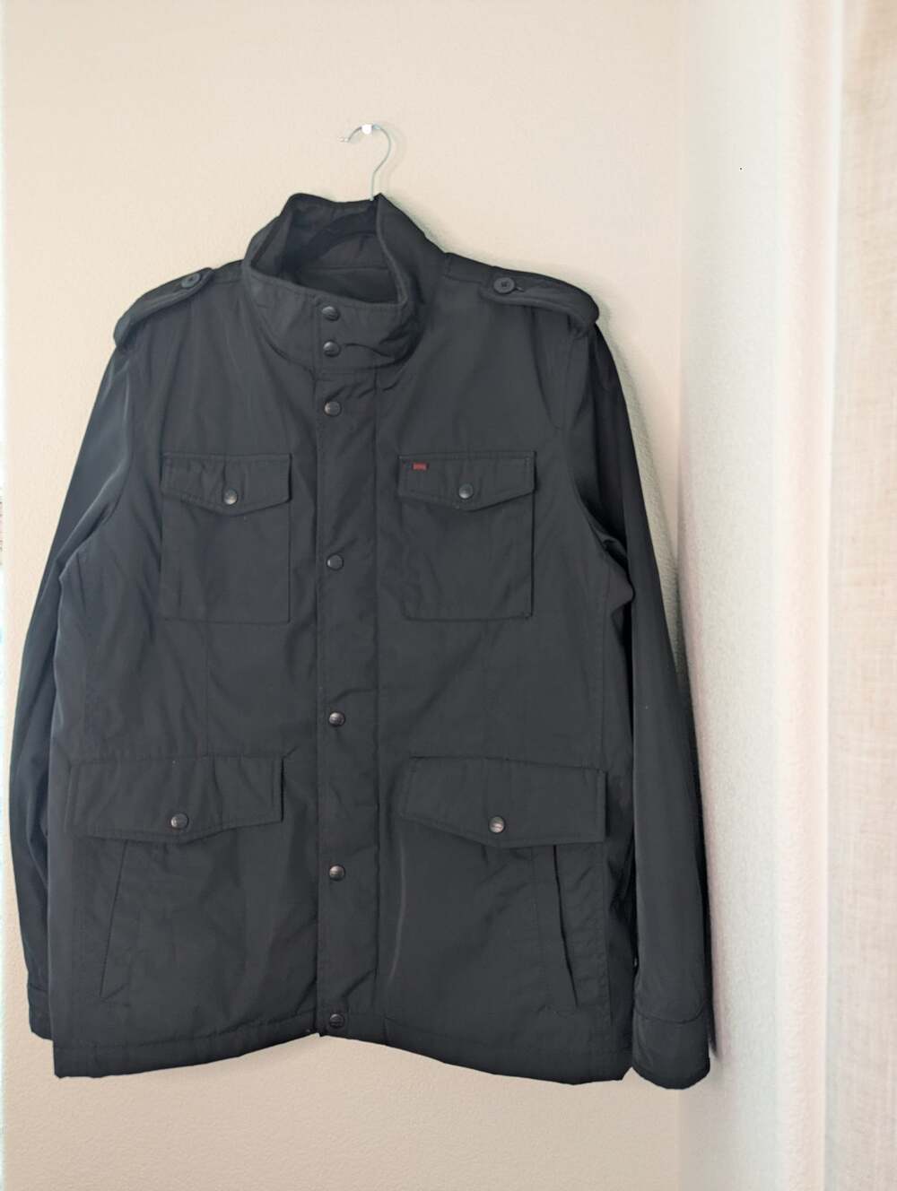 Levi Strauss Men Black Quilted Lined Field Jacket L Epaulets Sleek Casual Travel